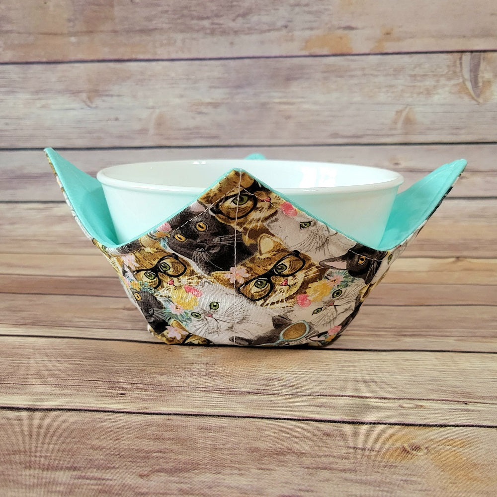 Cat Bowl Cozy | Flower Cat Kitten Hot Pad | Padded Holder