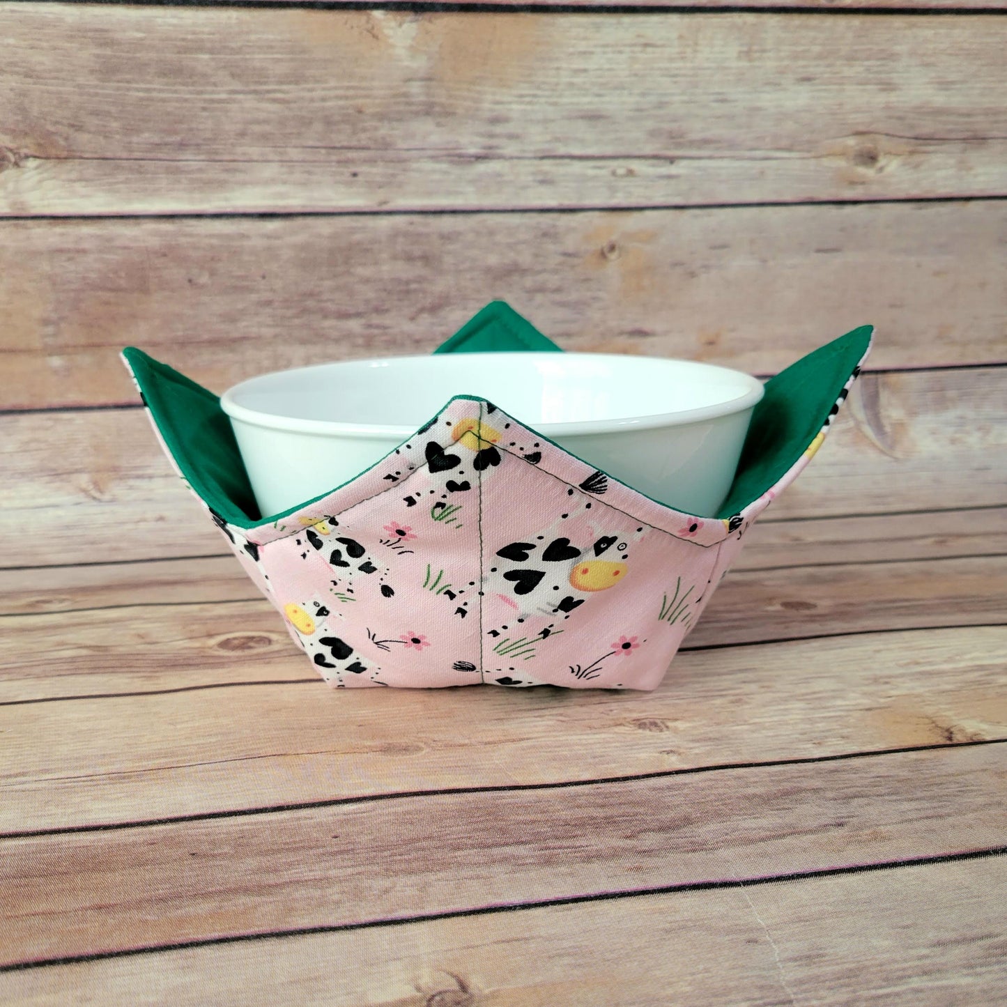 Cows Bowl Cozy | Black White Pink Hot Pad | Padded Bowl Holder