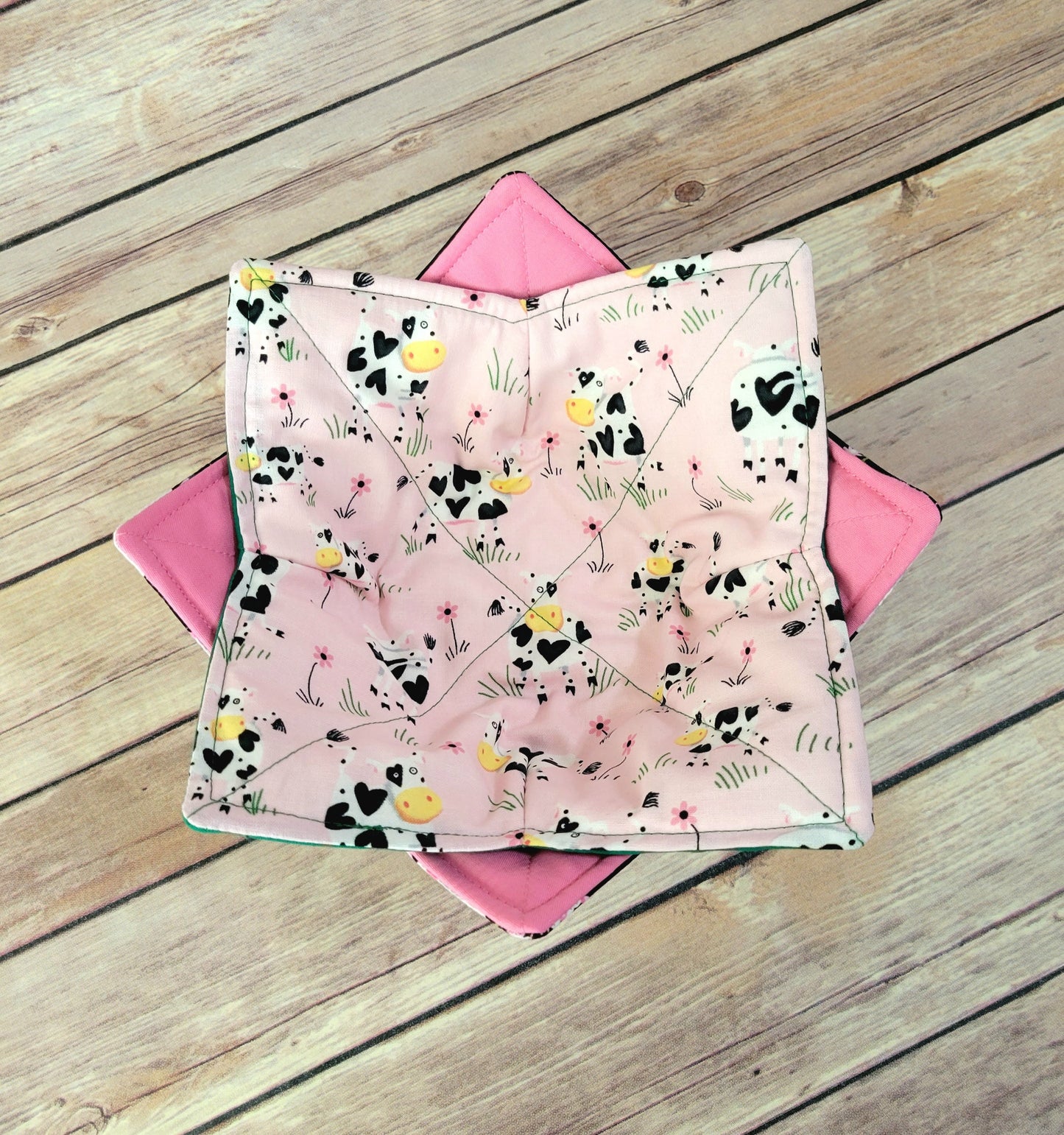 Cows Bowl Cozy | Black White Pink Hot Pad | Padded Bowl Holder