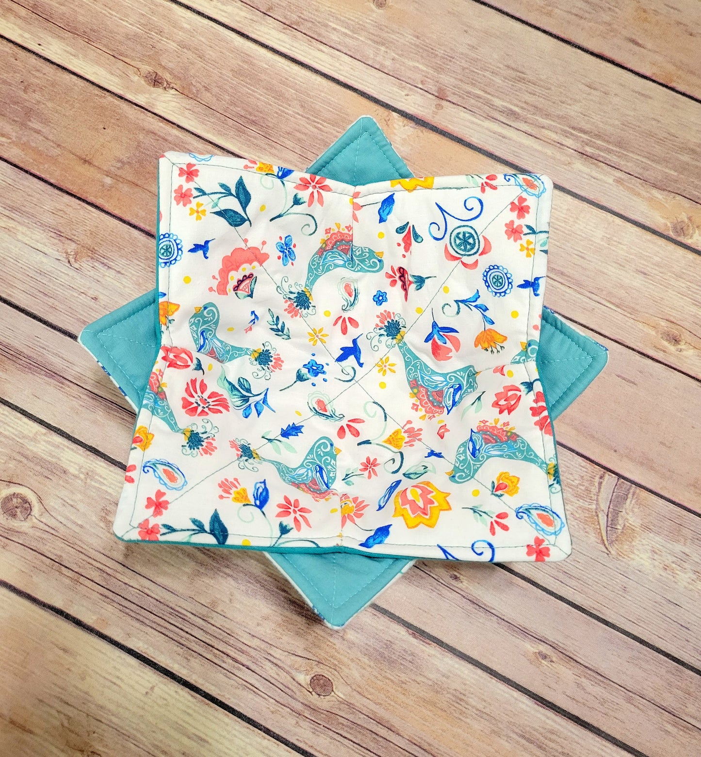 Spring Bowl Cozy | Floral Birds Hot Pad | Flower Padded Holder