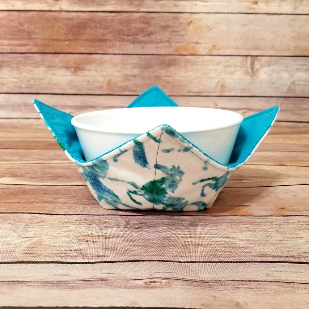 Horse Bowl Cozy | Brown Horses Hot Pad | Padded Bowl Holder