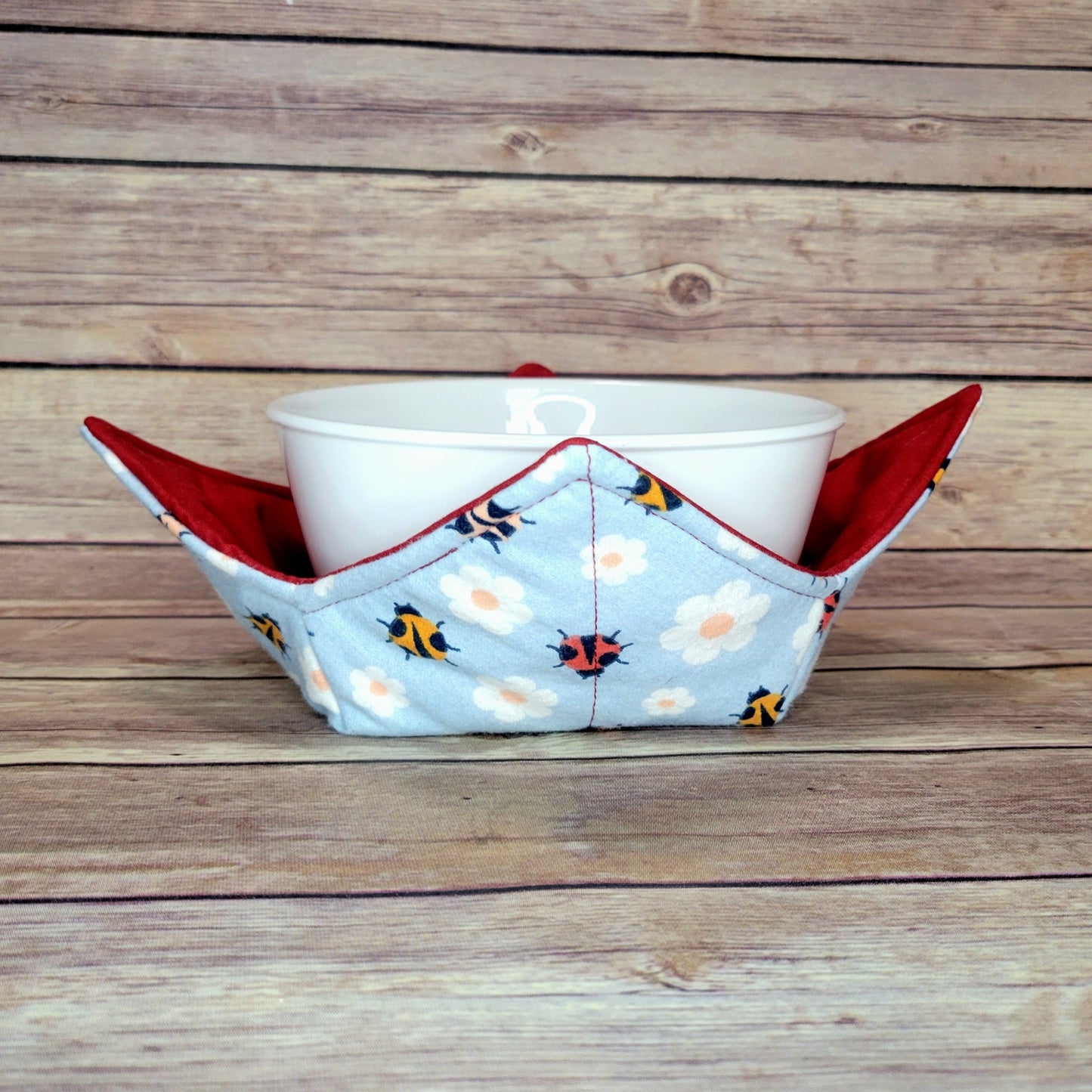 Ladybug Bowl Cozy Hot Pad | Ladybugs and Flowers Padded Bowl Holder