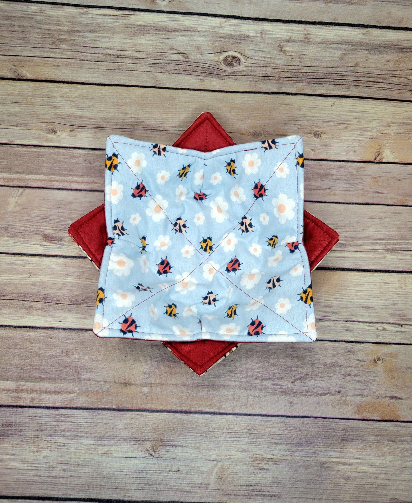Ladybug Bowl Cozy Hot Pad | Ladybugs and Flowers Padded Bowl Holder