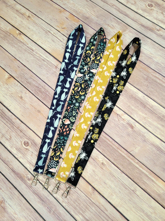 Fall Fabric Lanyard | Bee Badge ID Holder With Lobster Clasp