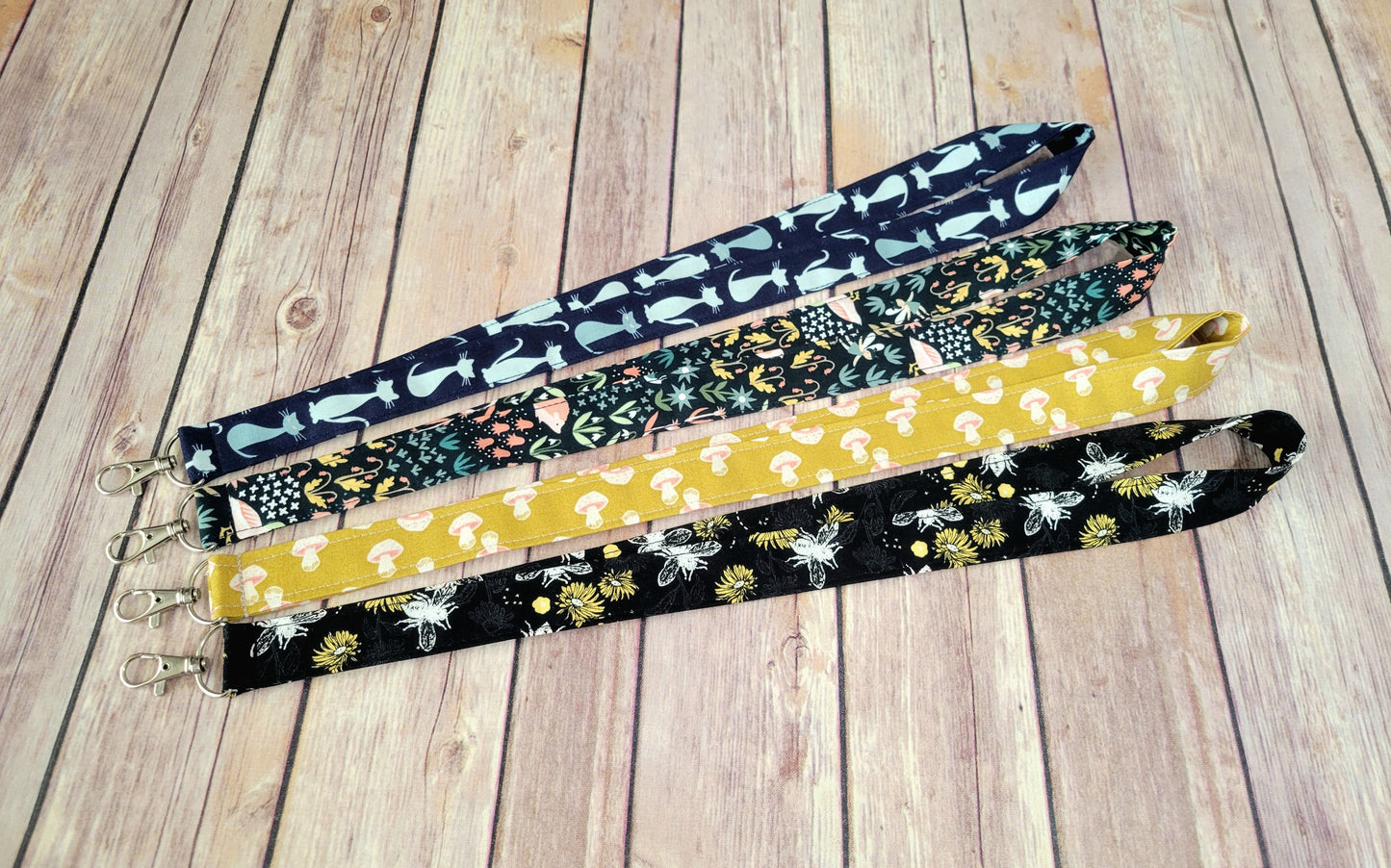 Fall Fabric Lanyard | Bee Badge ID Holder With Lobster Clasp