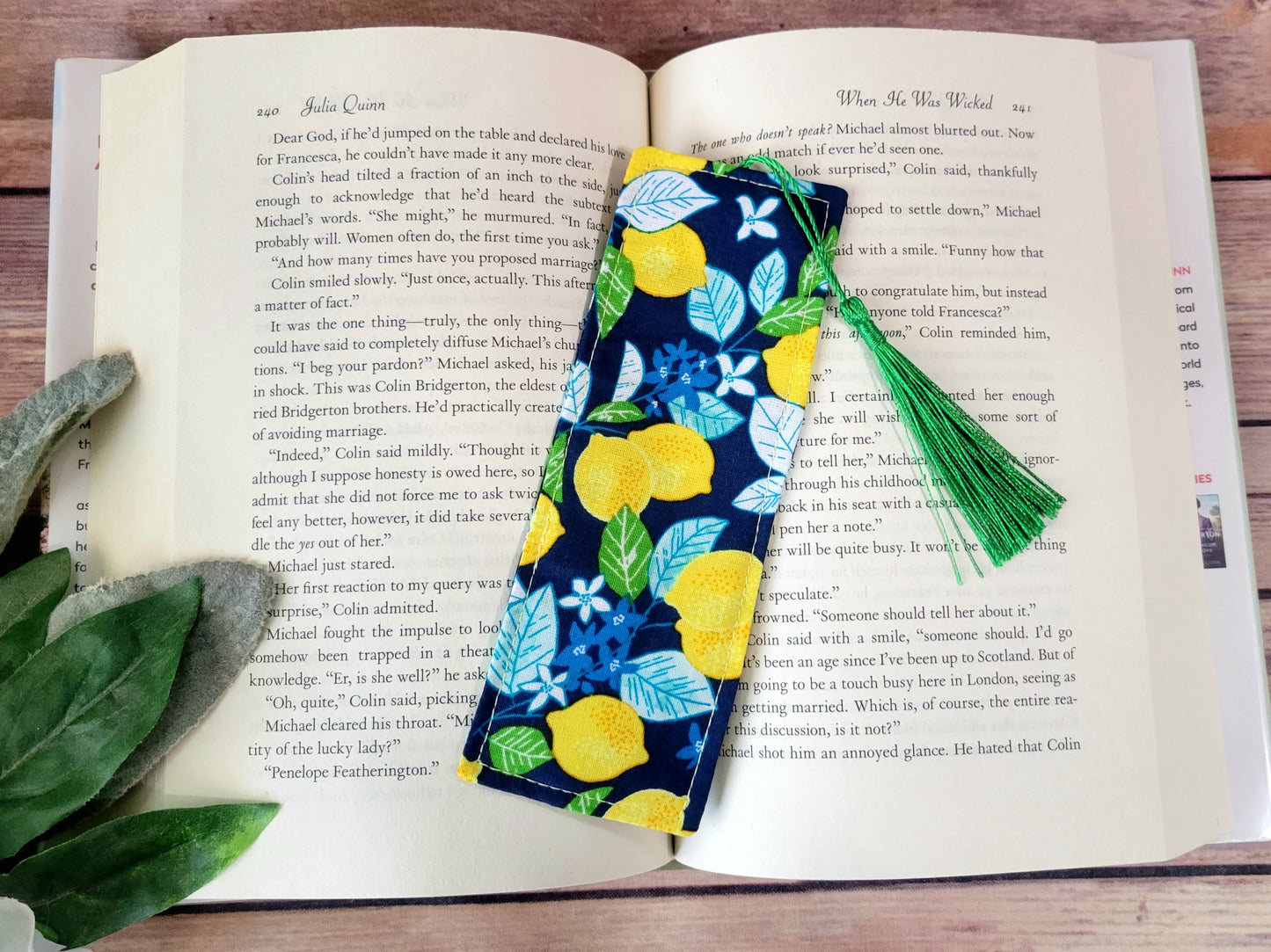 Lemon Fabric Bookmark with Tassel | Lemons on Blue Bookmarks