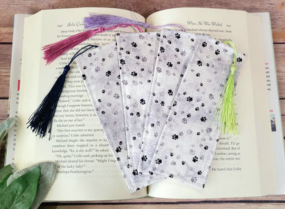 Paw Prints Fabric Bookmark with Tassel | Paw Print Bookmarks
