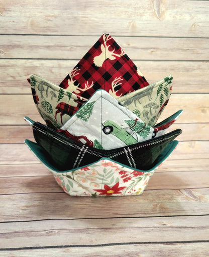 Christmas Fabric Bowl Cozy Hot Pad | Holiday Padded Holder