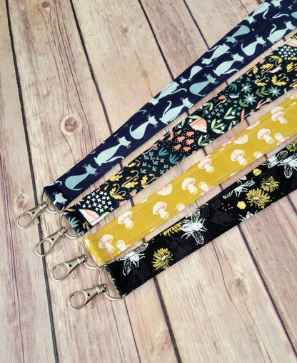 Fall Fabric Lanyard | Bee Badge ID Holder With Lobster Clasp